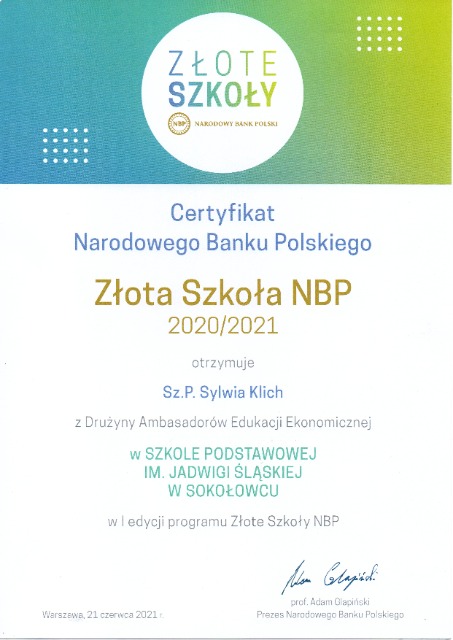 SP Sokołowiec - Szkoła Podstawowa im. Jadwigi Śląskiej w Sokołowcu - ZŁOTA SZKOŁA NBP  