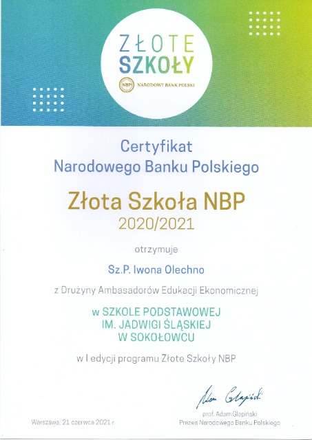 SP Sokołowiec - Szkoła Podstawowa im. Jadwigi Śląskiej w Sokołowcu - ZŁOTA SZKOŁA NBP  