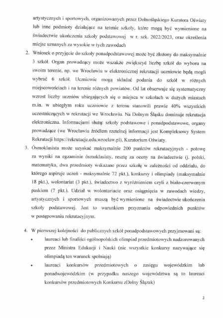 SP Sokołowiec - List Dolnośląskiego Kuratora Oświaty do Rodziców uczniów klas ósmych!